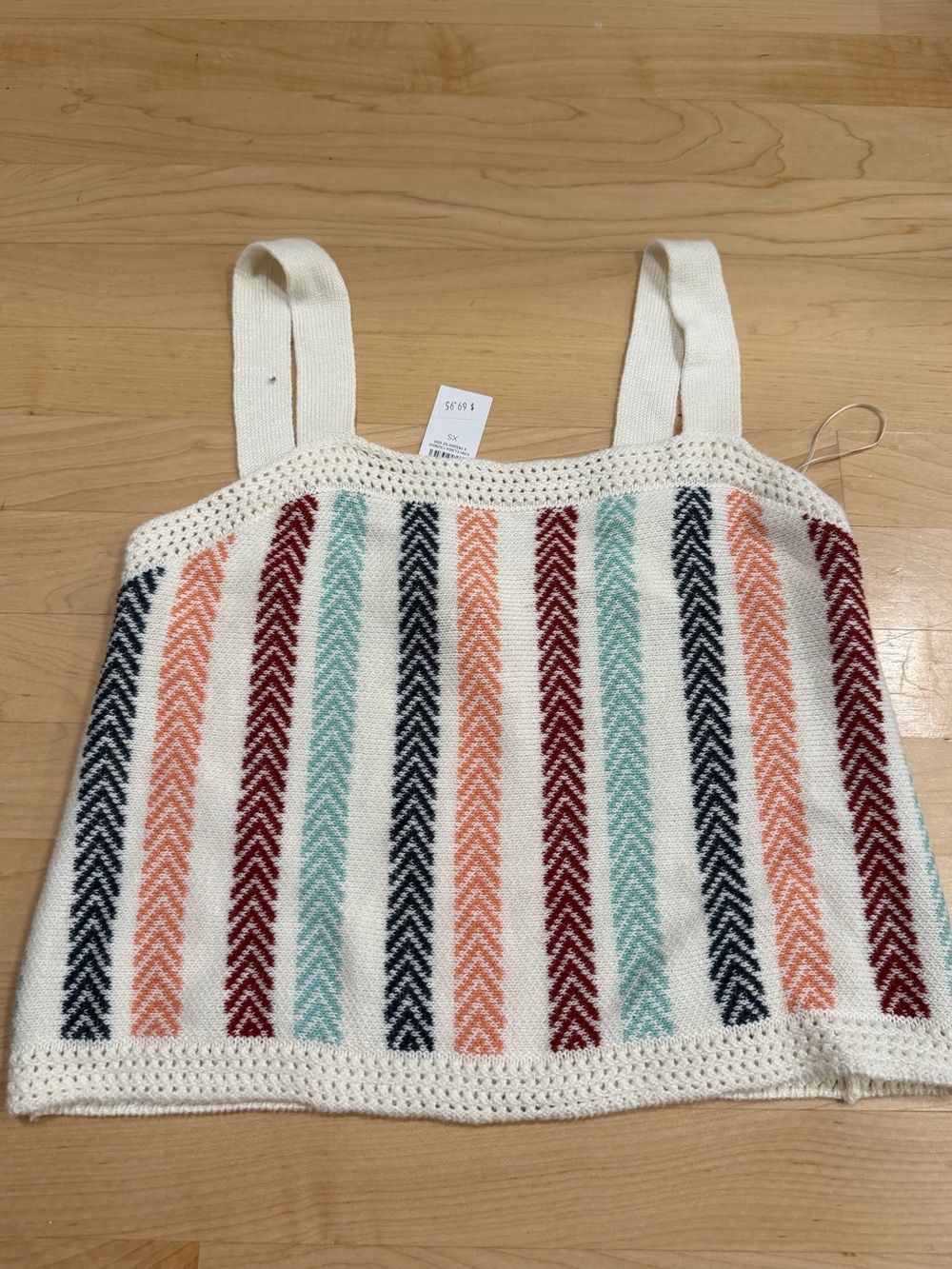 LOFT Cream Tank Top with Multicolor Fair Isle Trim